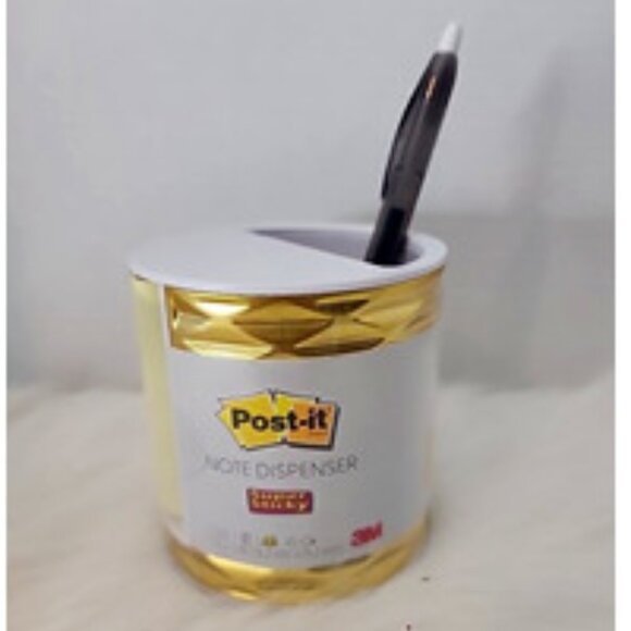 NWT~ Post-it Note Gold Colored Pop-Up Dispenser w/ Built-in Pen Holder (3" X 3") - Picture 1 of 7